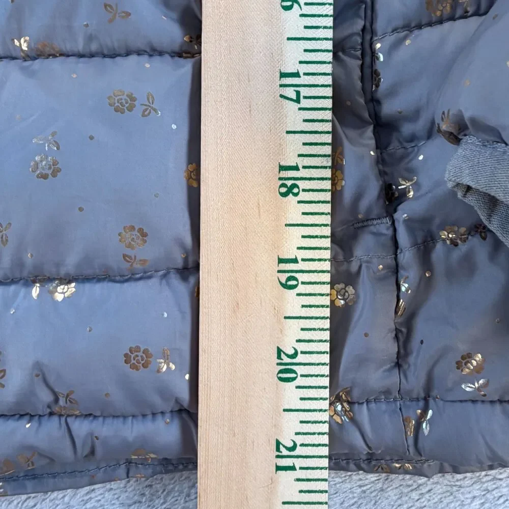 GAP Kids Girls Puffer Jacket Hooded Gray Gold Floral Quilted XL 12 13